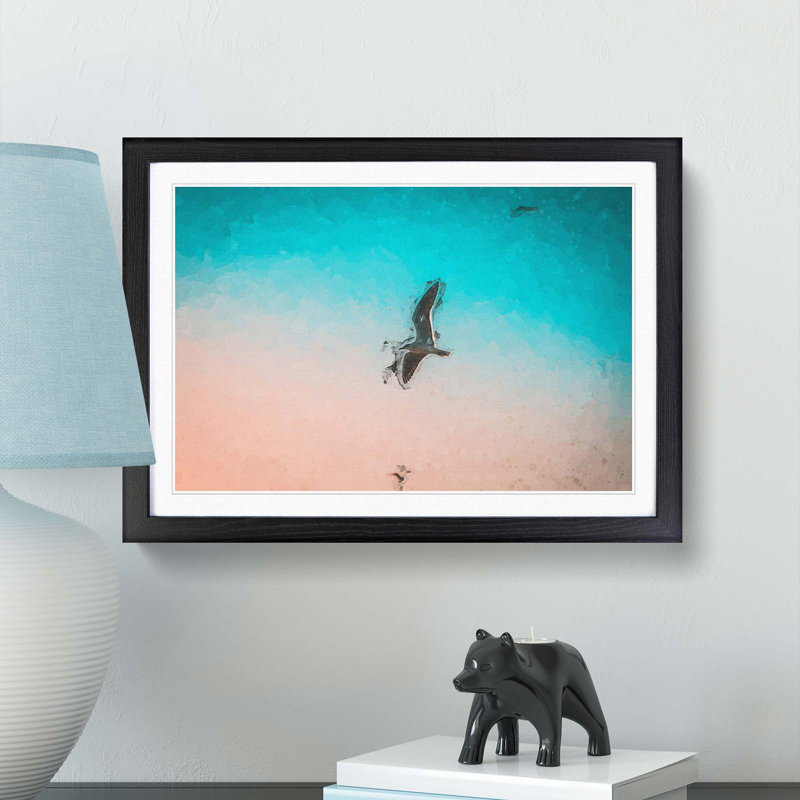 Soaring Seagulls in Abstract - Picture Frame Graphic Art Print, 27cm H x 36cm W x 2cm D, Black Framed