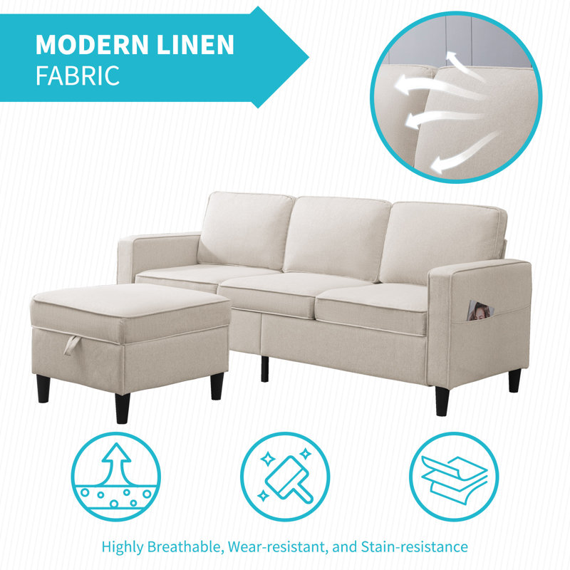 Ebern Designs L-Shaped Sofa Bed with Storage Ottoman