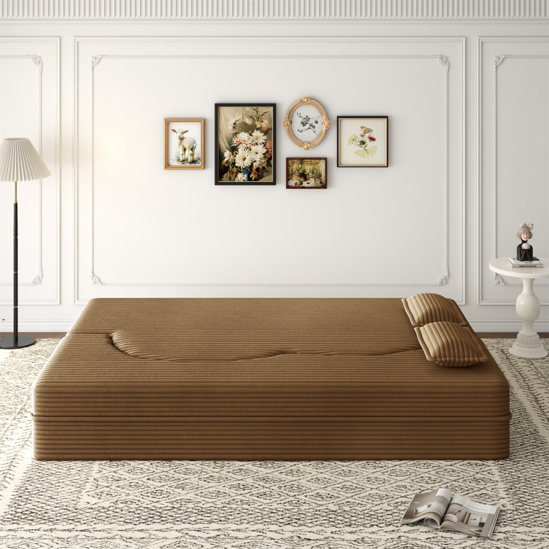 Canapé-lit moderne avec 2 coussins, canapé-lit convertible en velours côtelé rembourré de mousse, matelas pliant de 15 po pour le salon, lit d'invité, aucun assemblage requis