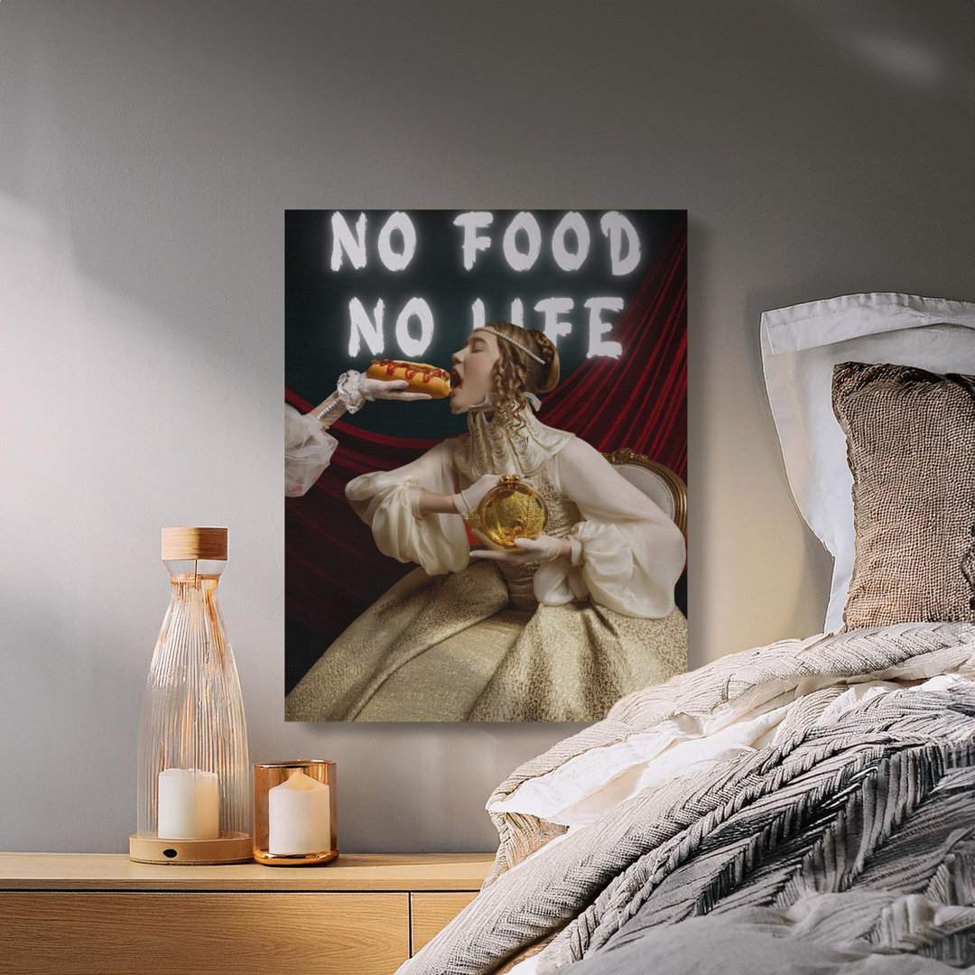 Quirky Renaissance Hot Dog Canvas Art, Funny Foodie Wall Decor, Dark Academia Eclectic Maximalist Statement Canvas Print Gift