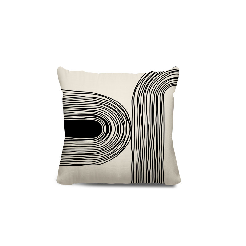 Coussin décoratif réversible intérieur / extérieur Cassie, H 15 po x l 15 po, Noir / crème / noir