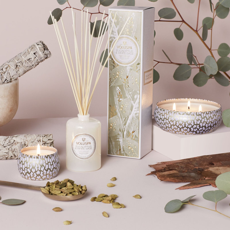 French Linen Reed Diffuser, Green, White