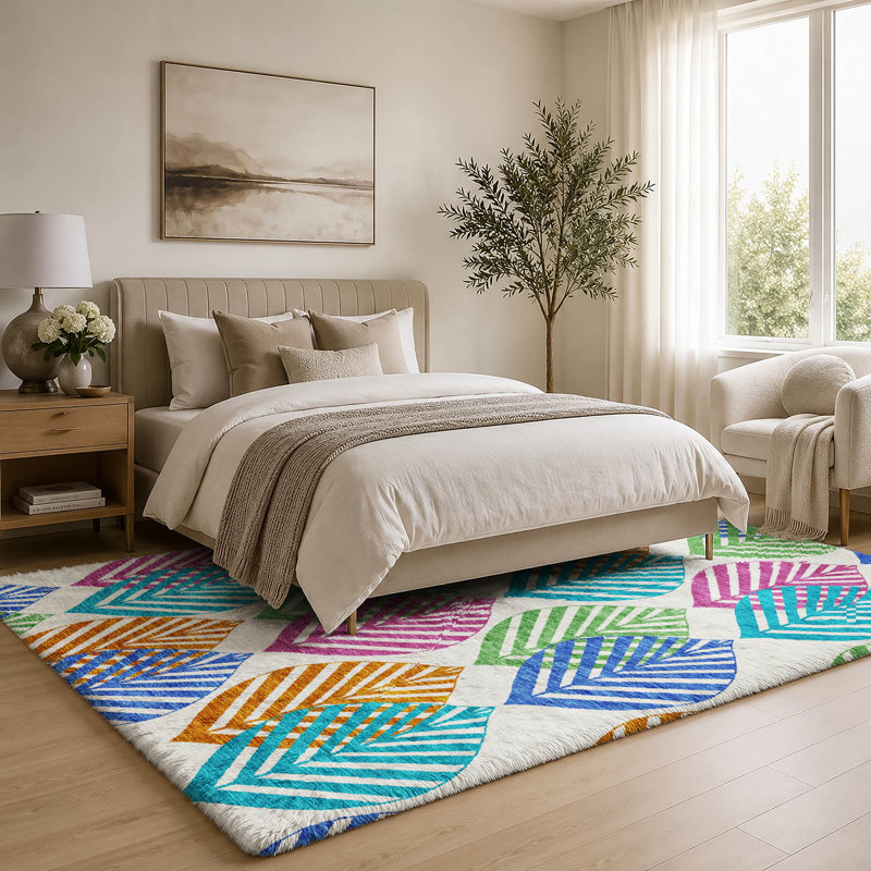 Tapis Dream Shag ADS744 de qualité supérieure, lavable à la machine et à motif floral, Blanc, 9' x 12'