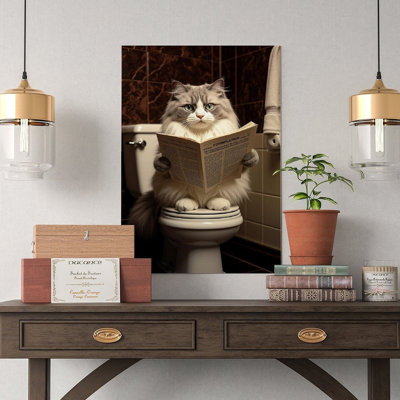 Toile murale, art de journal de toilette de chat Ragdoll, drôle de salle de bain, impression encadrée-1 affiche rétro, décoration intérieure