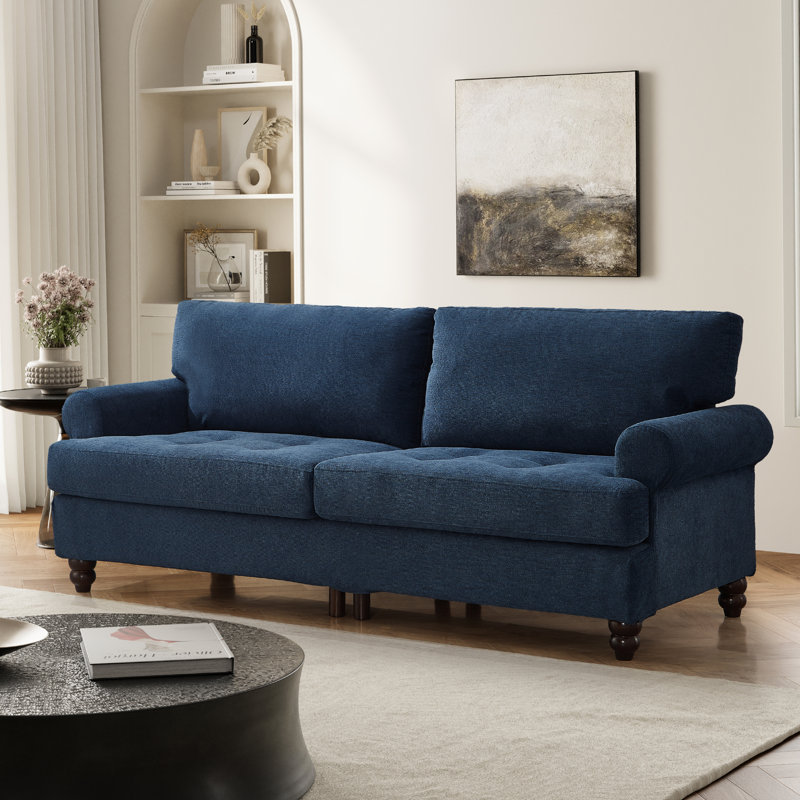 81.1" Rolled Arm Vintage Sofa Coach with Hidden Storage, Blue