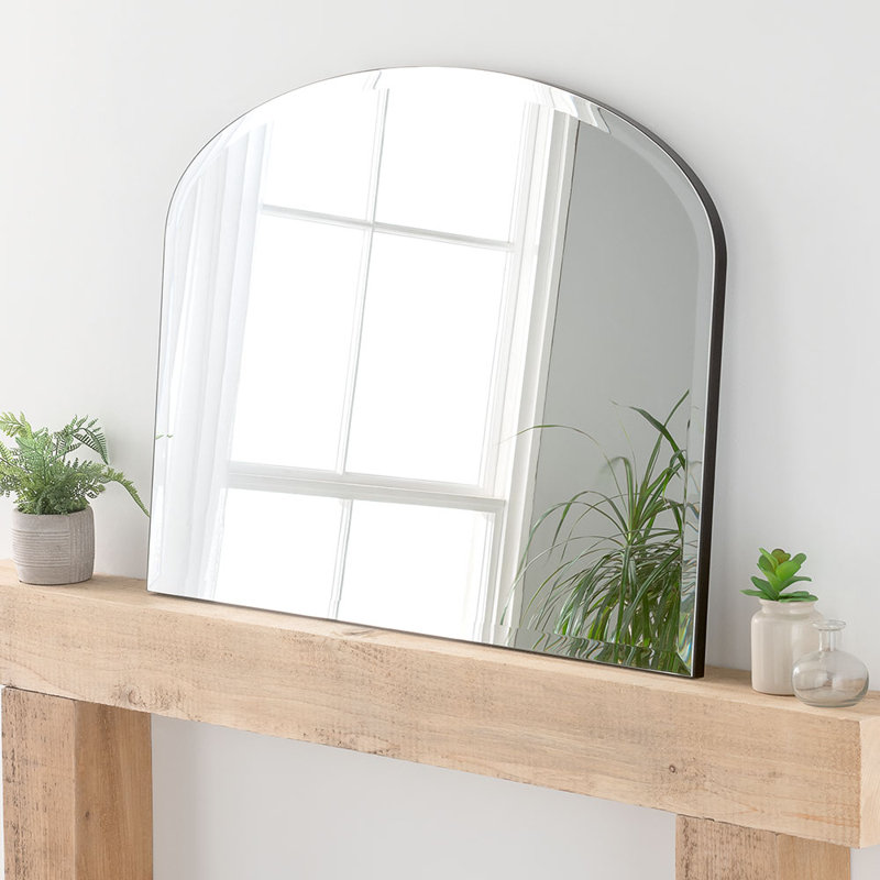Arch Fernbush Wood Framed Curved Overmantle Mirror, Black