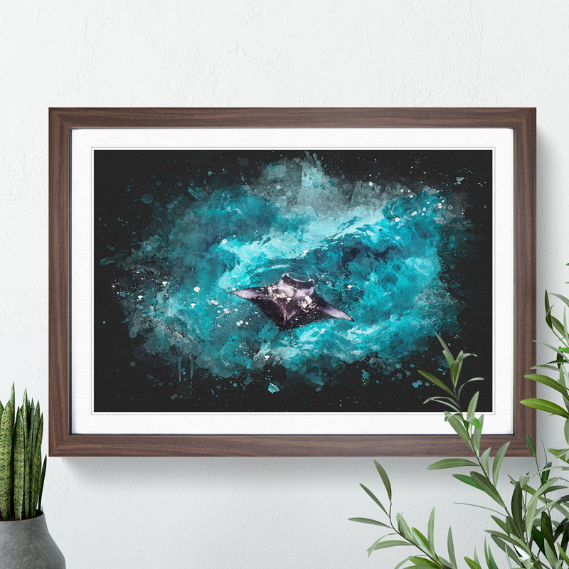 Manta Ray - Picture Frame Graphic Art, Black Framed, 27cm H x 36cm W x 2cm D