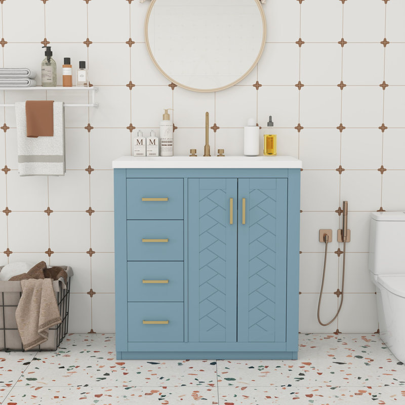 Ensemble de meuble-lavabo 30 po avec tiroirs et armoires, Indigo