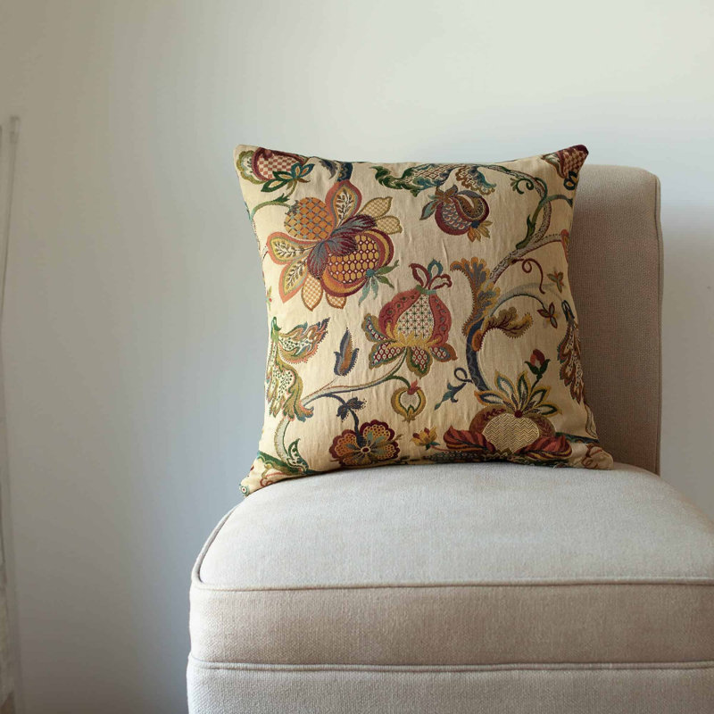 Floral Beige Cushion, 43x43cm, Feather filled