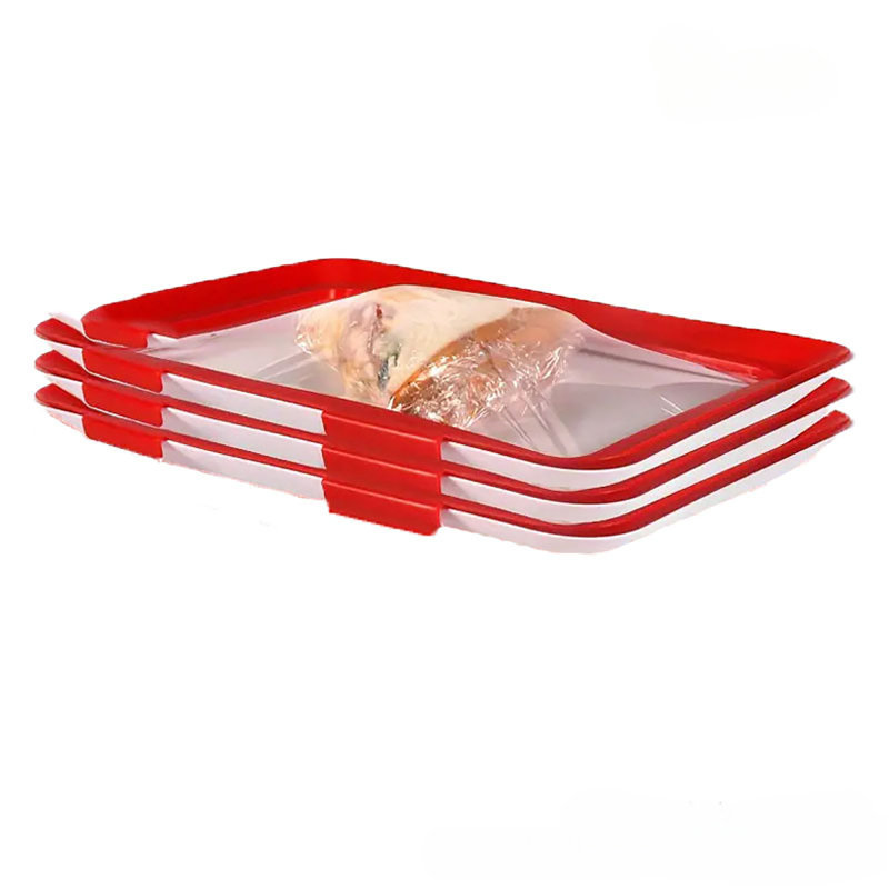 Ensemble de 4 plateaux de rangement pour aliments empilables - plateaux frais réutilisables en plastique avec fermeture à boucle, peu encombrants pour la cuisine / le camping / la fête / le réfrigérateur
