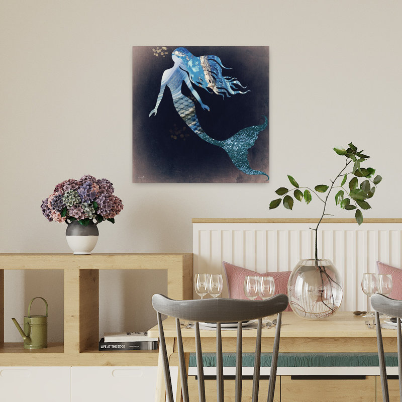 Art côtier abstrait fantaisiste de sirène II, H 18 po x l 18 po