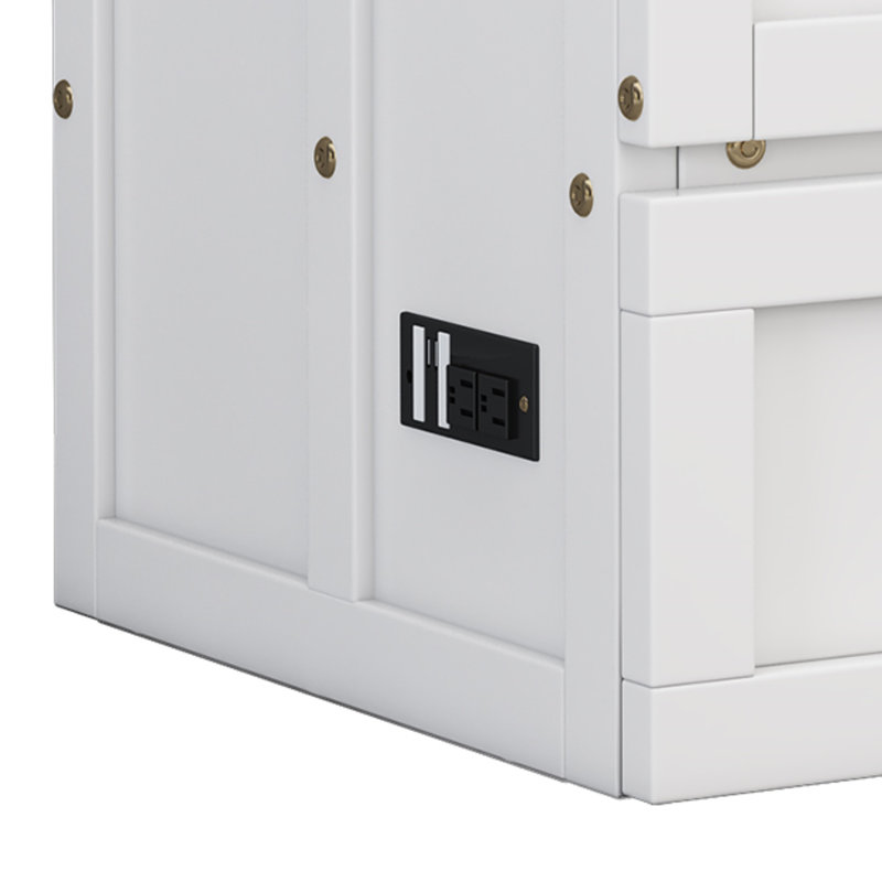 Solid Pine Murphy Bed Chest With Charging Station And Large Storage Drawer For Home Office Or Small Room, Queen