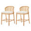 Tabouret de comptoir d'intérieur en bois, structure à finition naturelle avec revêtement beige, ensemble de 2