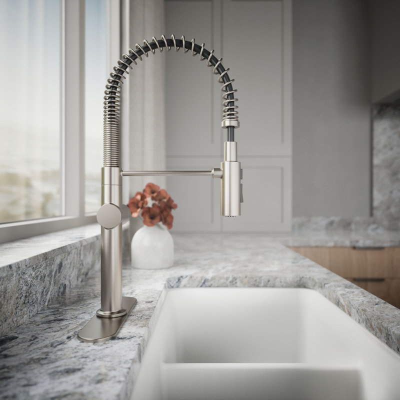 Kohler Crue Single Handle Semi-Professional Pre-Rinse Kitchen Faucet with Three-Function Pull Down Sprayer, Vibrant Stainless