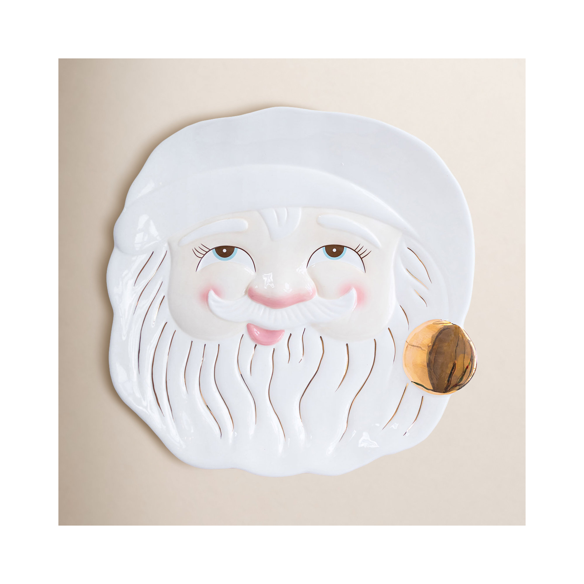 Glitterville Papa Noel Cookie Platter, White/Pink/Blue/Gold