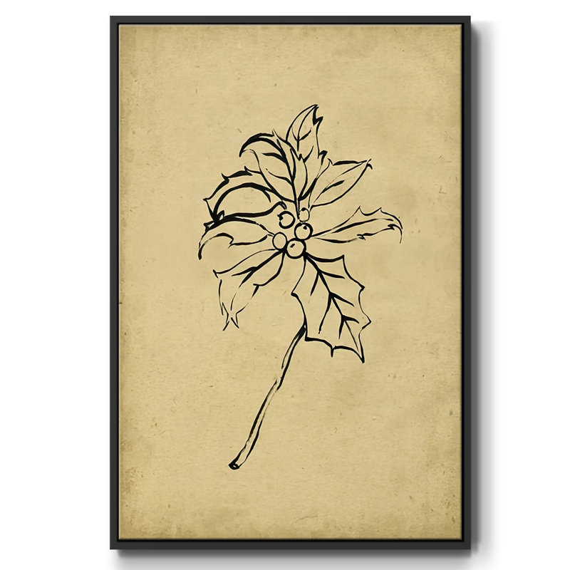 Holly Branch II - reproduction de cadre flottant sur toile, Noir, H 25 po x l 17 po x P 1,5 po