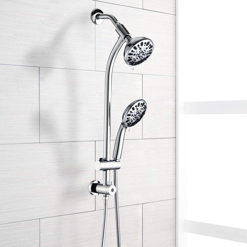 Système de douche à double tête - barre coulissante en acier inoxydable, 7 réglages de jet, fixation murale, tête de débit à débit de 1,8 gal / min, raccord 1/2 po