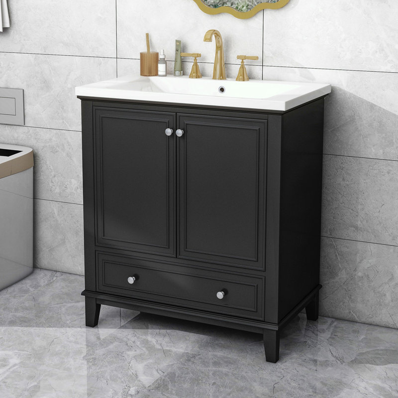 30-inch Vanity with Sink Combo, Silver, Black