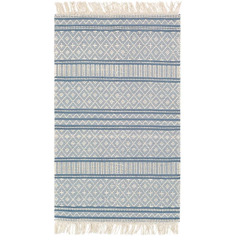 Tapis bleu marine / kaki tissé à plat à la main Carletta, Rectangle 3 pi x 5 pi