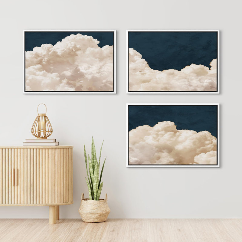Illustration de nuages duveteux - 3 pièces, Cadre blanc, H 24 po x l 36 po