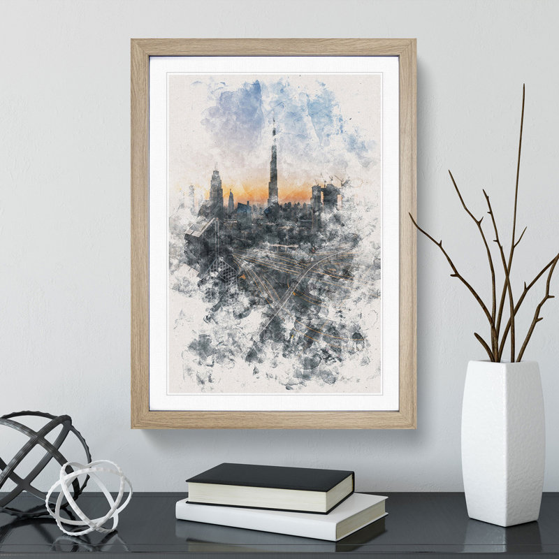 Skyline in Dubai - Picture Frame Graphic Art Print, 63cm H x 45cm W x 2cm D, Oak Framed