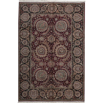 Tapis rouge et brun noué à la main de haute qualité