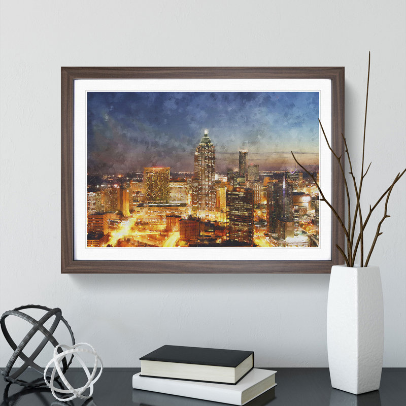 Atlanta Georgia Skyline - Picture Frame Painting, Walnut Framed, 27cm H x 36cm W x 2cm D