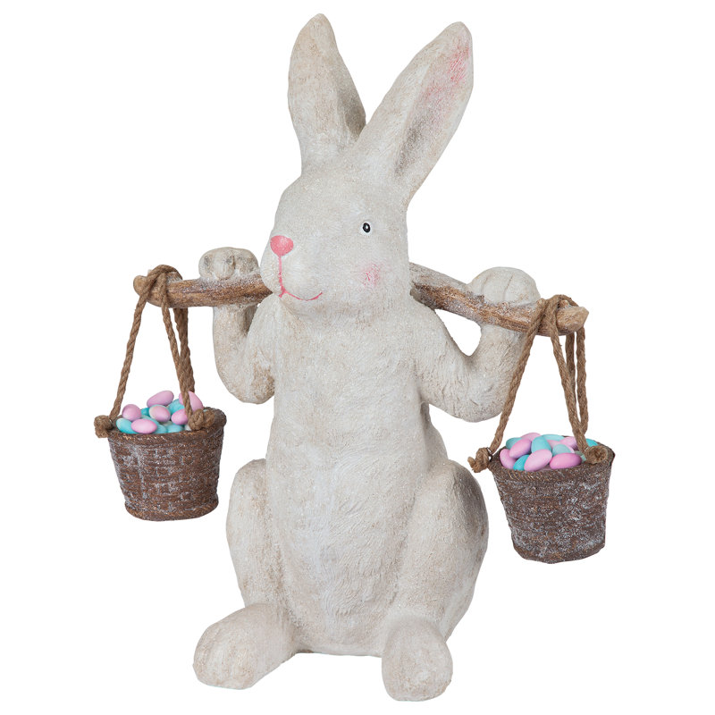 Ezekiel Rabbit Resin Spring Bunny Statue with Removable Buckets