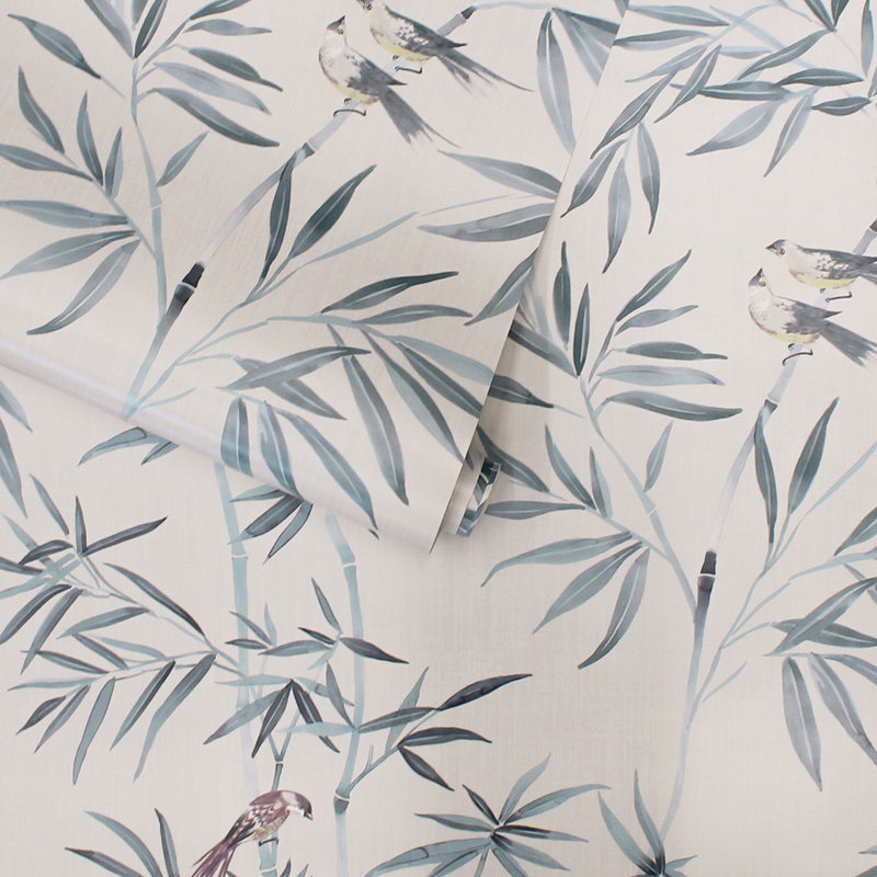 Papier peint adhésif bambou chinoiserie, Bleu mystique