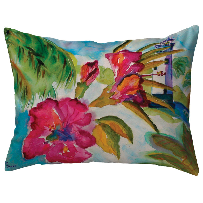  Lighthouse And Florals Indoor/Outdoor Lumbar Pillow, 11" x 14"