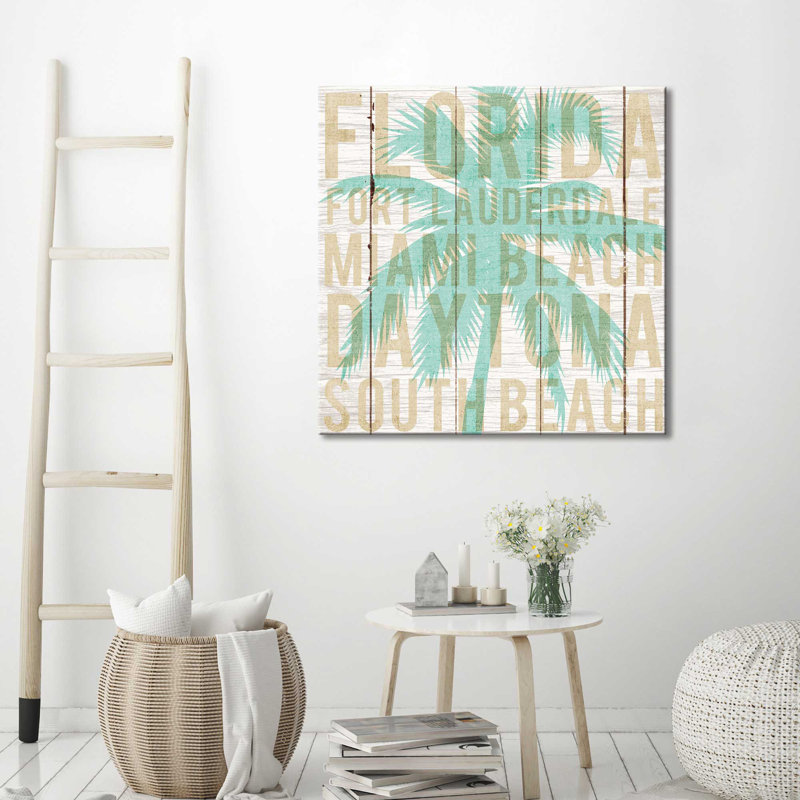 «Bon Voyage Florida Palm», art textuel, H 28 po x l 28 po x P 1,5 po, Toile tendue