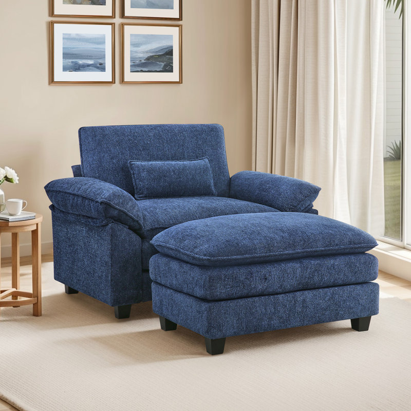 Repose-pieds rembourré rectangulaire, Bleu
