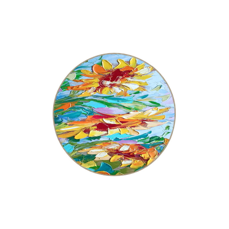 Tapis tissé coloré à motif de tournesol lavable à la machine, Carré 4 pi 11 po