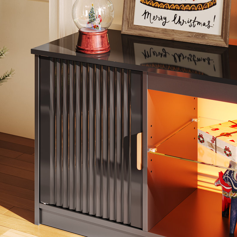 Labelle Brandenburg 57" Modern Media Console with Adjustable shelf, LED Fluted TV Stand for 65 Inch TV, Glossy TV Console with Cabinet