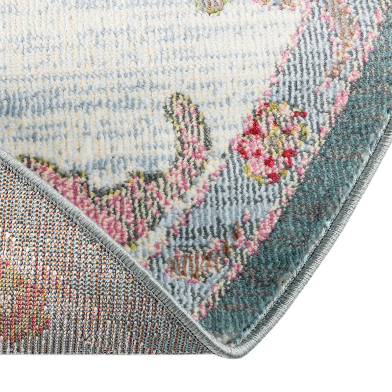 Tapis transitionnel Marvella gris et bleu, Tapis de couloir 2 pi 2 po x 6 pi