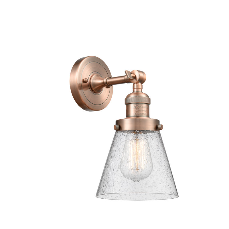 Applique murale 1 lumière Cone, Ampoule à DEL rétro de 6 watts, Grainé, Cuivre antique