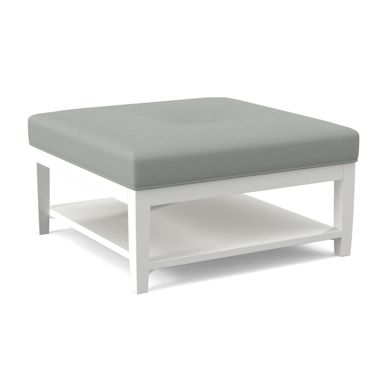 Hammond Square Ottoman, Frost White Finish, Green and Blue Stripe; 0252-54