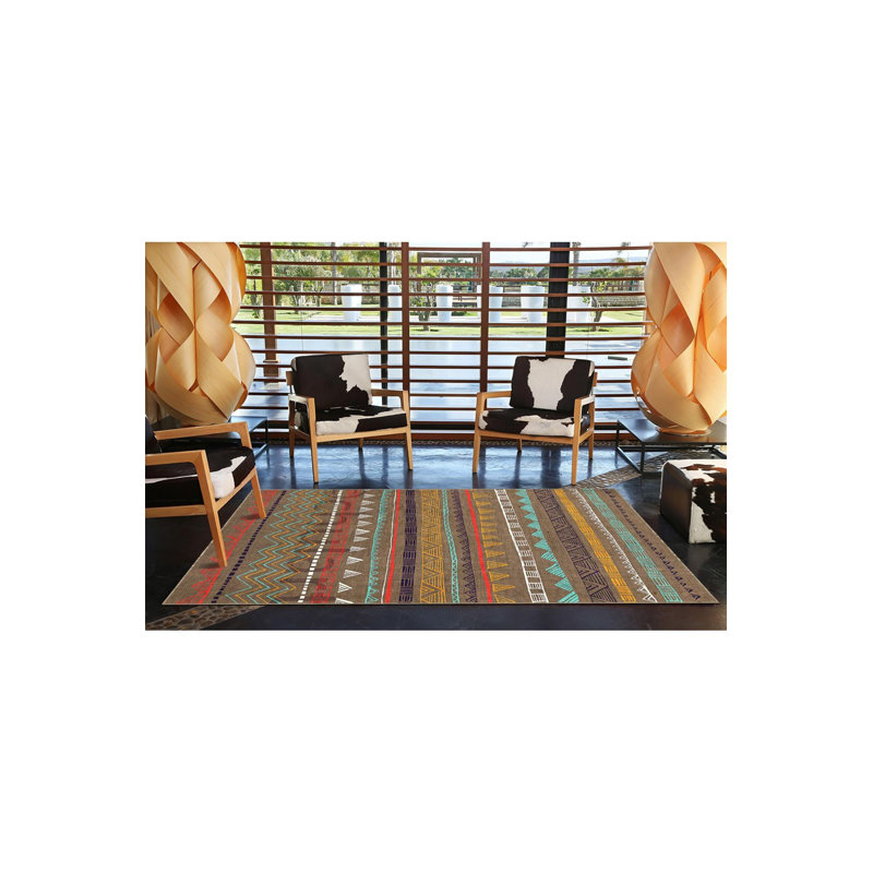 Tapis décoratif tissé géométrique lavable à la machine en paille, Sous-tapis rond 3 pi 3 po inclus