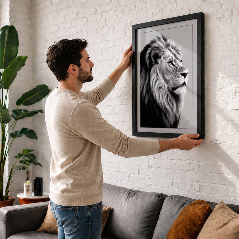 Majestic Lion Modern - Framed Print, Black, A4 - 29.7 x 21.0 cm