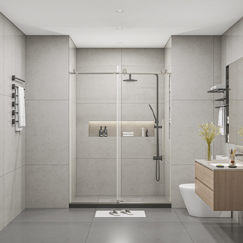 Portes de douche sans cadre de 60 po de largeur x 76 po de hauteur avec verre trempé transparent de 5/16 po (8 mm)