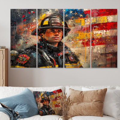 Patriot Firefighter Hero I - Fireman Canvas Art Set