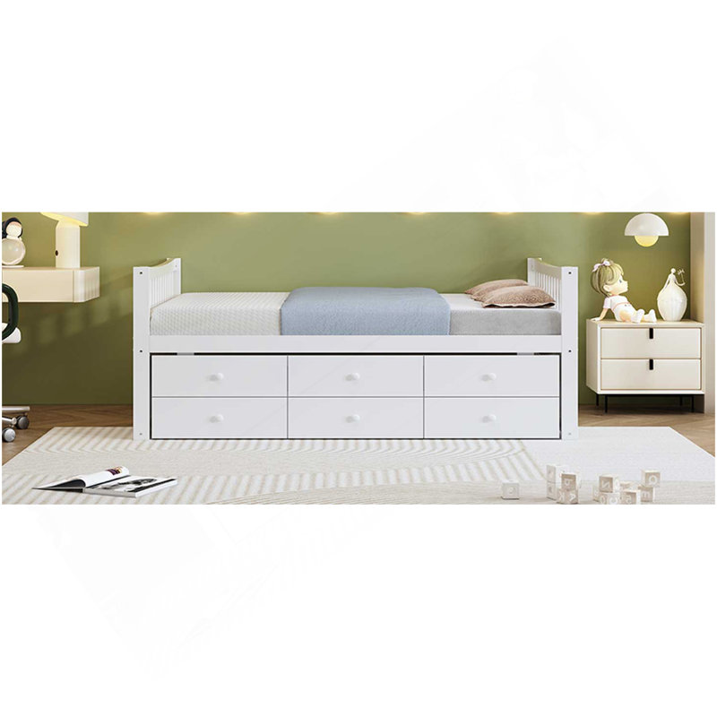 Lit de jour double avec lit gigogne simple et tiroirs, blanc, Blanc
