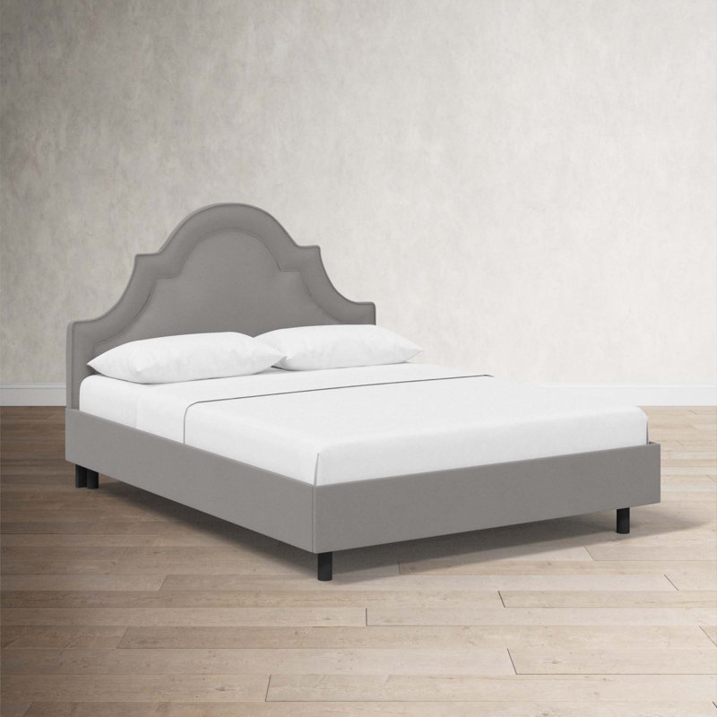 Knipe Upholstered Unfinished Scalloped Bed, Full, Classic Otter Performance Velvet