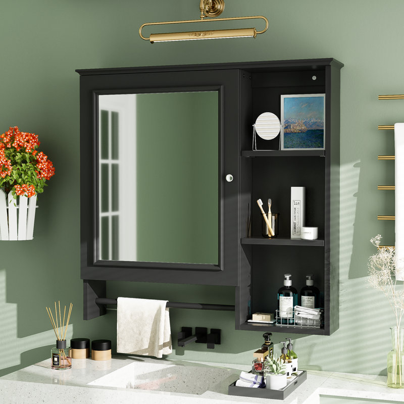 Pharmacie l 28,85 po x H 28 po avec miroir et tablettes réglables, Noir / argent
