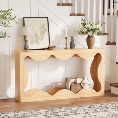 Console 63 pouces festonnée Farmhouse pour le hall d'entrée, canapé en bois étroit derrière le canapé avec rangement, mobilier de couloir rustique pour le salon, appartements, naturel