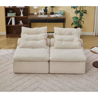 Modern Sofa Modular Sofa,No Armrests,At Will DIY,Soft Corduroy Fabric,Neck Pillow-Back Lounge Sofa Chair,Reading Nook, Or Apartment Living, Lumbar Pillow,2 Seats,Upholstered,