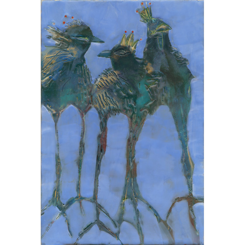 Gaggle II by Sue Jachimiec - Painting, 122cm H x 81cm W, Black Floater Framed