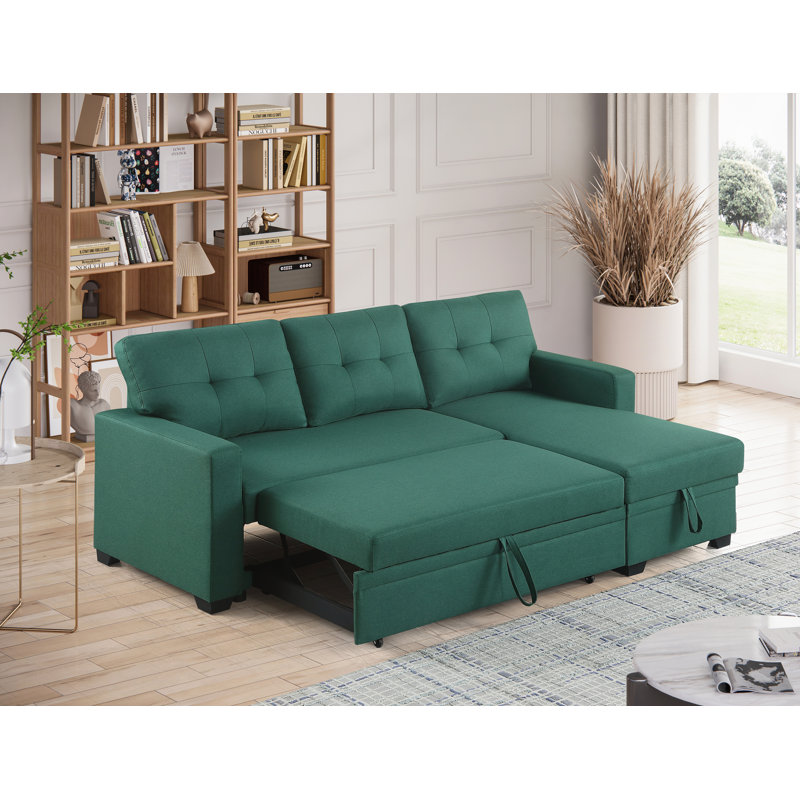 Canapé modulaire convertible rembourré avec méridienne escamotable, Vert