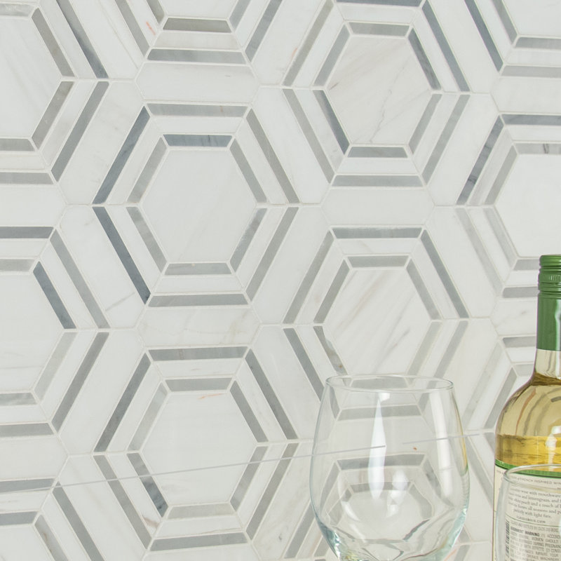 Lattice Fog Geometric 11 in. x 13 in. Polished Marble Mosaic Floor and Wall Tile, Lattice Fog