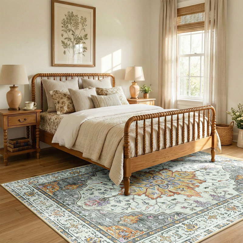 Sunflower Vintage Medallion Print Area Rug Non-Slip Machine Washable Low Pile for Living Room Bedroom, Rectangle 8' x 10'